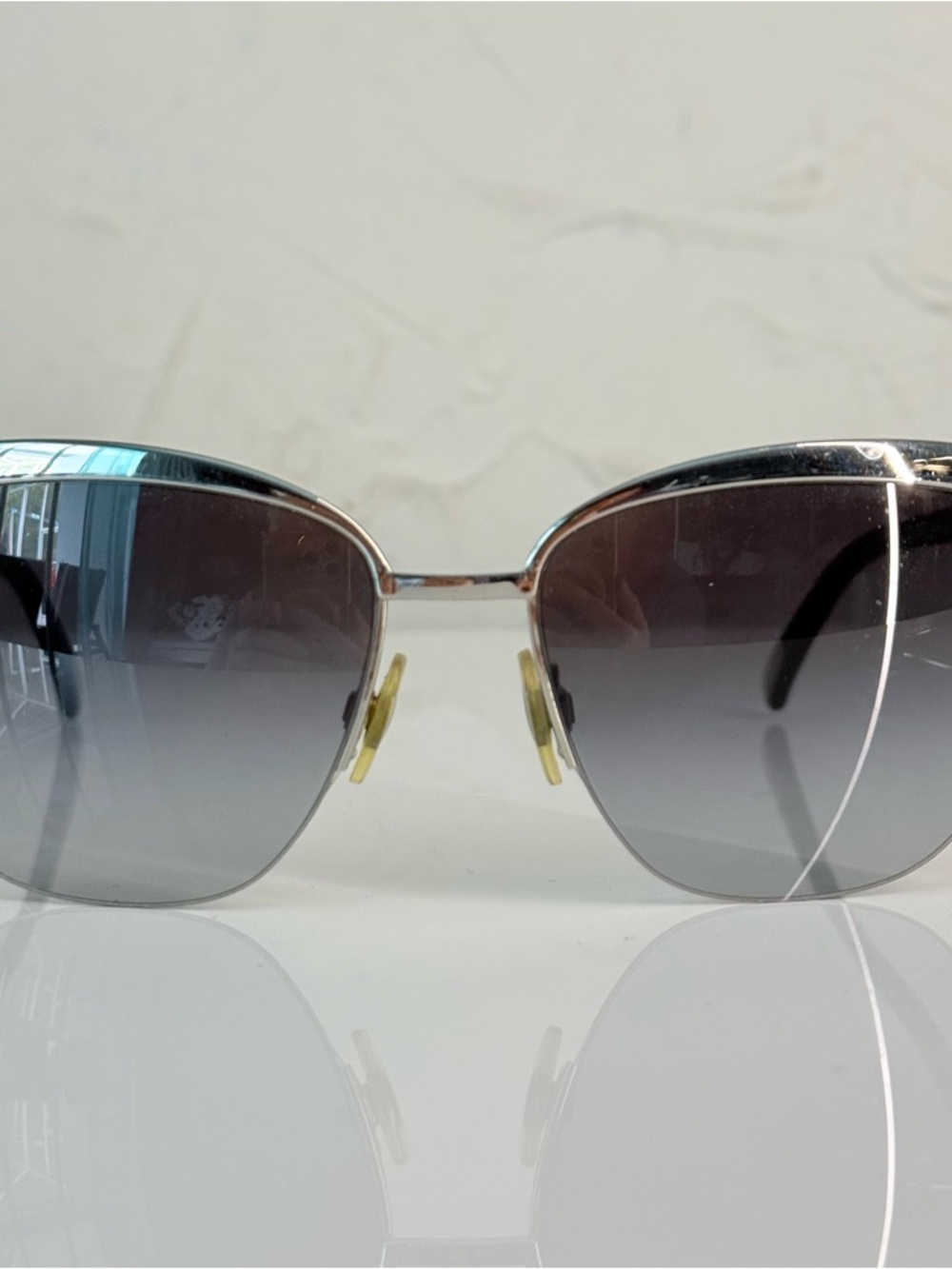 Dolce & Gabbana Silver Frame Gradient Gray Lens Sunglasses